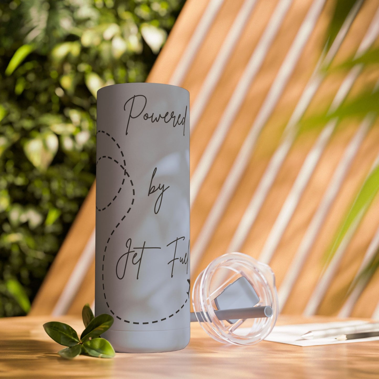 Powered by Jet Fuel- Green Matte Skinny Tumbler