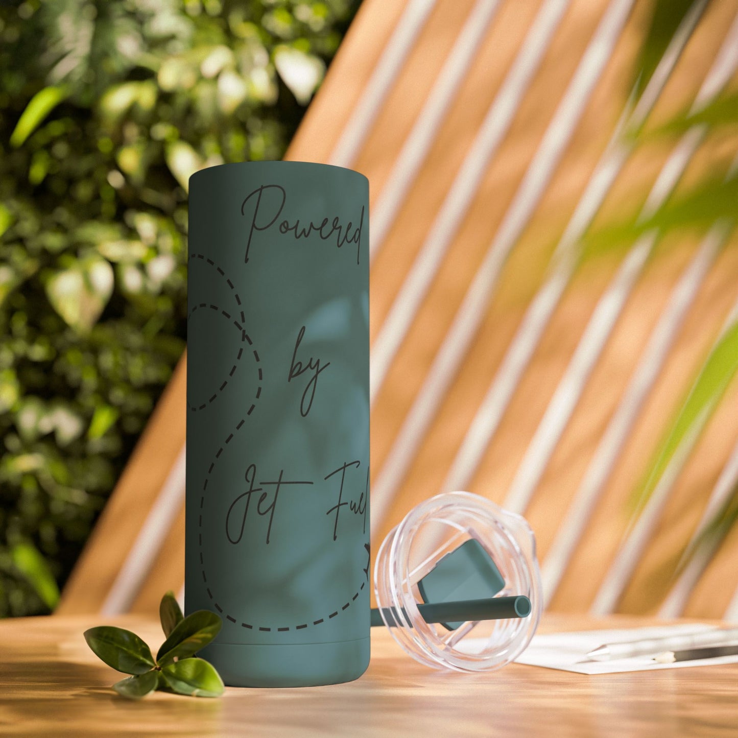 Powered by Jet Fuel- Green Matte Skinny Tumbler
