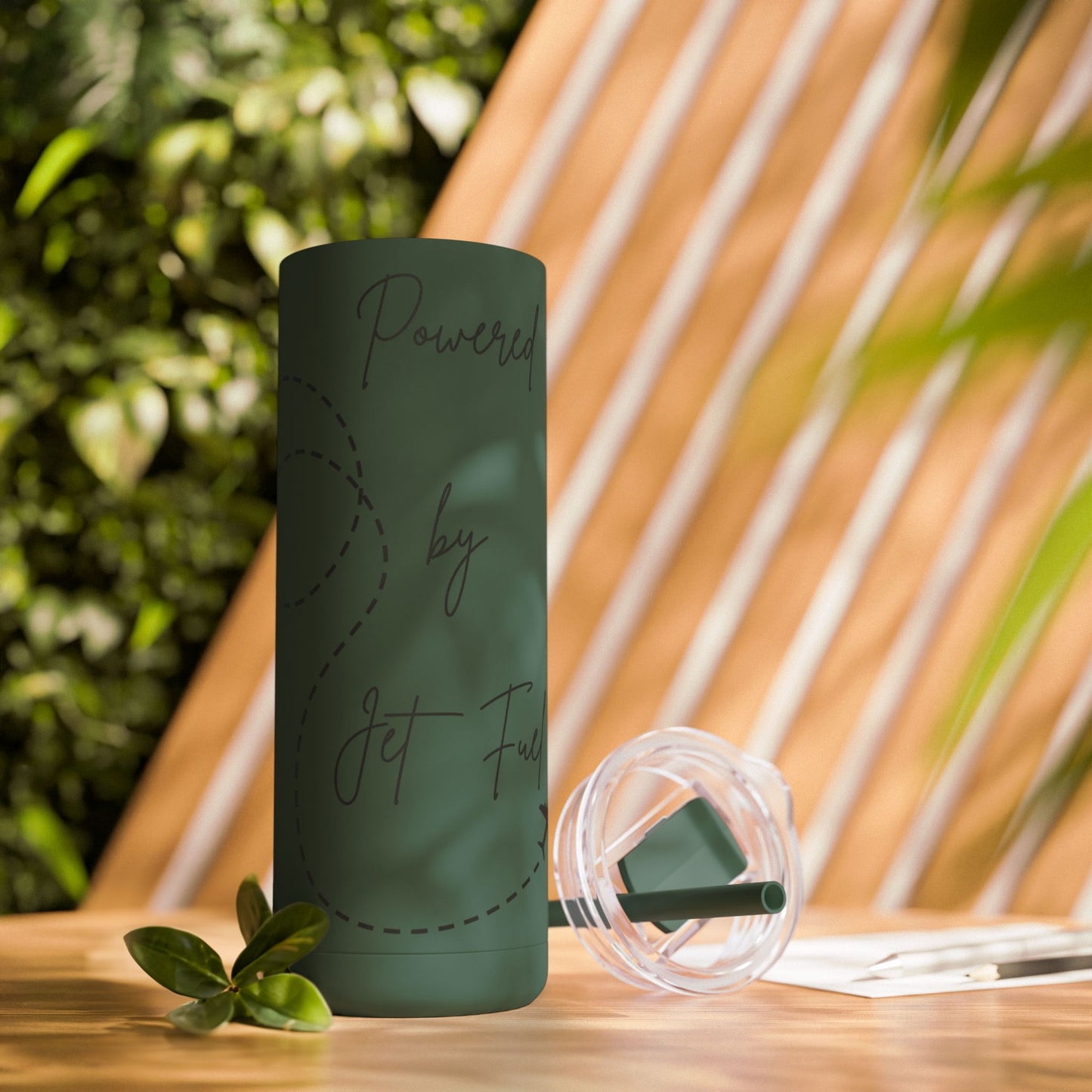 Powered by Jet Fuel- Green Matte Skinny Tumbler